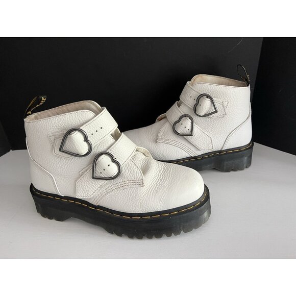 Dr Martens Devon Heart White Leather Platform Chunky Boots Women's 11 EU 43 Doc - Picture 1 of 16